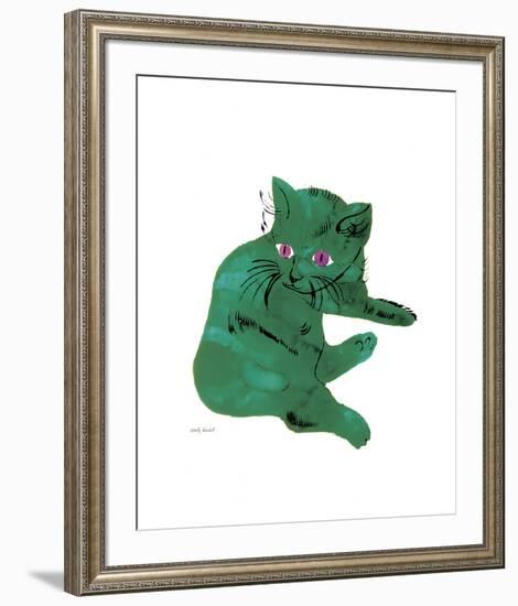 Cat From "25 Cats Named Sam and One Blue Pussy", c. 1954 (Green Cat)-Andy Warhol-Framed Art Print