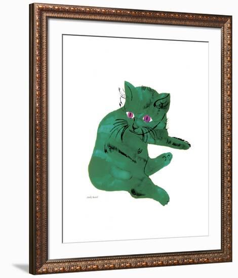 Cat From "25 Cats Named Sam and One Blue Pussy", c. 1954 (Green Cat)-Andy Warhol-Framed Art Print