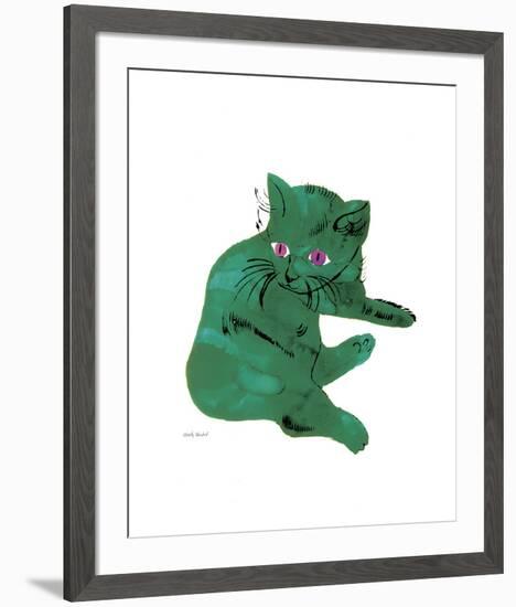 Cat From "25 Cats Named Sam and One Blue Pussy", c. 1954 (Green Cat)-Andy Warhol-Framed Art Print