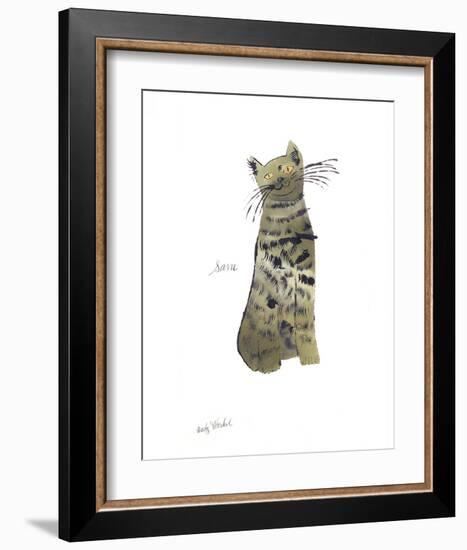 Cat From "25 Cats Named Sam and One Blue Pussy", c. 1954 (Green Sam)-Andy Warhol-Framed Art Print