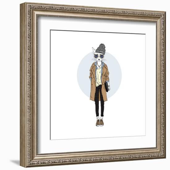 Cat Girl Dressed up in Casual Urban Style-Olga_Angelloz-Framed Art Print