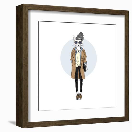 Cat Girl Dressed up in Casual Urban Style-Olga_Angelloz-Framed Art Print