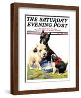"Cat Guards Bowl of Milk," Saturday Evening Post Cover, February 27, 1926-Robert L. Dickey-Framed Giclee Print