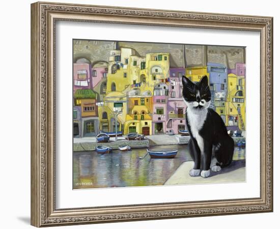 Cat in Corricella, Italy-Isy Ochoa-Framed Giclee Print