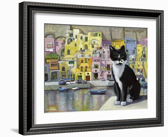 Cat in Corricella, Italy-Isy Ochoa-Framed Giclee Print