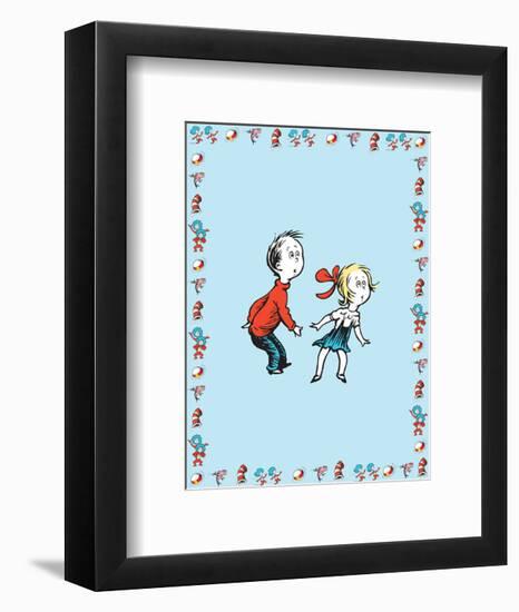 Cat in Hat Blue Border Collection II - Sally & Her Brother (blue bordered)-Theodor (Dr. Seuss) Geisel-Framed Art Print