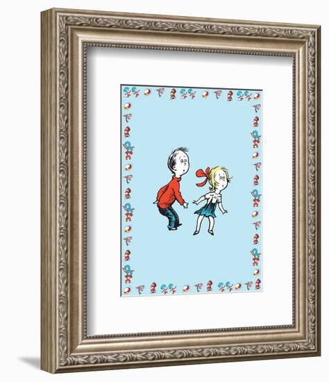 Cat in Hat Blue Border Collection II - Sally & Her Brother (blue bordered)-Theodor (Dr. Seuss) Geisel-Framed Art Print