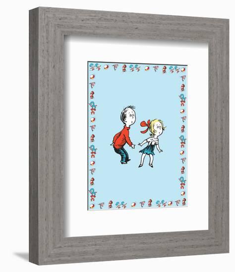 Cat in Hat Blue Border Collection II - Sally & Her Brother (blue bordered)-Theodor (Dr. Seuss) Geisel-Framed Art Print