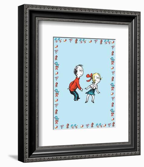 Cat in Hat Blue Border Collection II - Sally & Her Brother (blue bordered)-Theodor (Dr. Seuss) Geisel-Framed Art Print