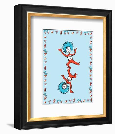 Cat in Hat Blue Border Collection III - Thing 1 & Thing 2 (blue bordered)-Theodor (Dr. Seuss) Geisel-Framed Art Print