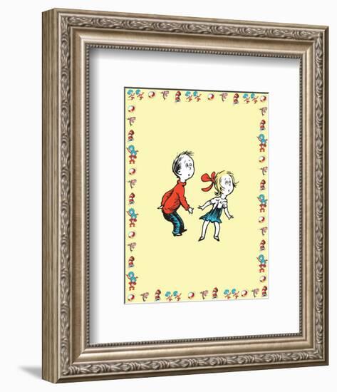 Cat in Hat Yellow Border Collection III - Sally & Her Brother (yellow bordered)-Theodor (Dr. Seuss) Geisel-Framed Art Print