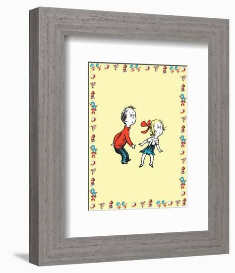 Cat in Hat Yellow Border Collection III - Sally & Her Brother (yellow bordered)-Theodor (Dr. Seuss) Geisel-Framed Art Print