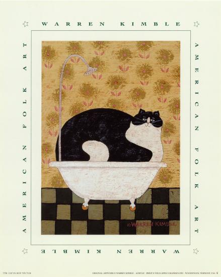 Cat In Hot Tin Tub Art Print By Warren Kimble