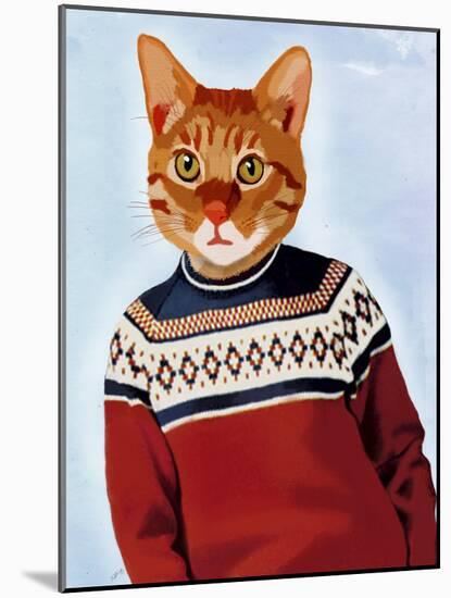 Cat in Ski Sweater-Fab Funky-Mounted Art Print