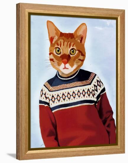 Cat in Ski Sweater-Fab Funky-Framed Stretched Canvas