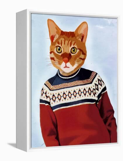 Cat in Ski Sweater-Fab Funky-Framed Stretched Canvas