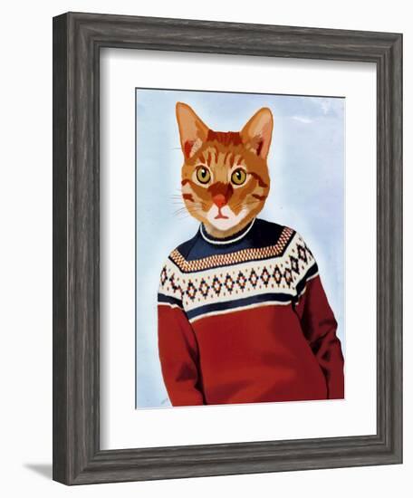 Cat in Ski Sweater-Fab Funky-Framed Art Print