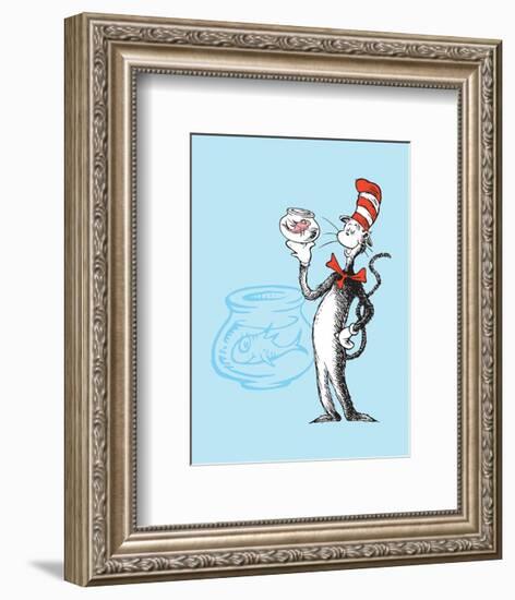 Cat in the Hat Blue Collection I - The Cat in the Hat with Fish (blue)-Theodor (Dr. Seuss) Geisel-Framed Art Print