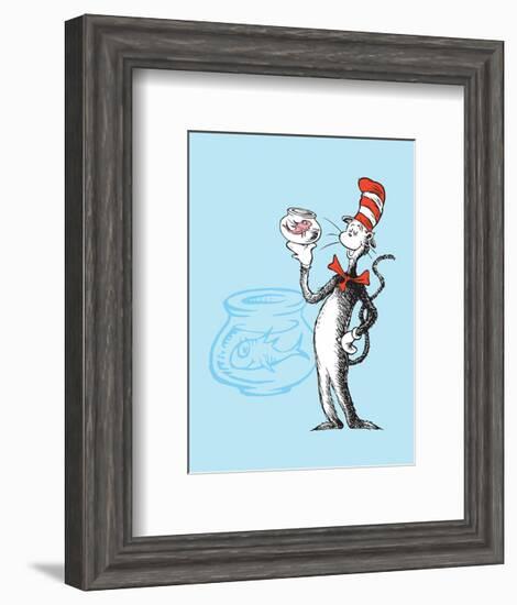 Cat in the Hat Blue Collection I - The Cat in the Hat with Fish (blue)-Theodor (Dr. Seuss) Geisel-Framed Art Print