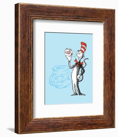 Cat in the Hat Blue Collection I - The Cat in the Hat with Fish (blue)-Theodor (Dr. Seuss) Geisel-Framed Art Print