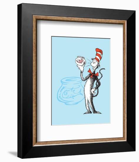 Cat in the Hat Blue Collection I - The Cat in the Hat with Fish (blue)-Theodor (Dr. Seuss) Geisel-Framed Art Print