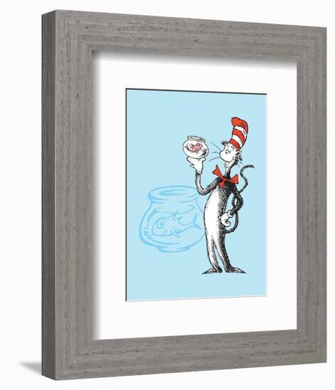 Cat in the Hat Blue Collection I - The Cat in the Hat with Fish (blue)-Theodor (Dr. Seuss) Geisel-Framed Art Print