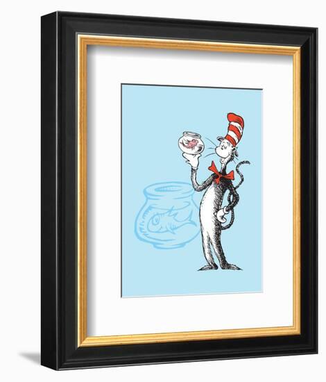 Cat in the Hat Blue Collection I - The Cat in the Hat with Fish (blue)-Theodor (Dr. Seuss) Geisel-Framed Art Print