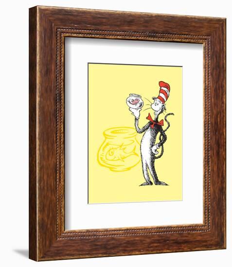 Cat in the Hat Yellow Collection I - The Cat in the Hat with Fish (yellow)-Theodor (Dr. Seuss) Geisel-Framed Art Print