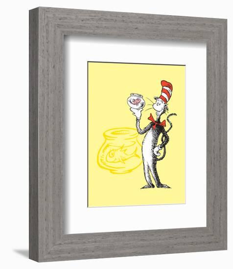 Cat in the Hat Yellow Collection I - The Cat in the Hat with Fish (yellow)-Theodor (Dr. Seuss) Geisel-Framed Art Print