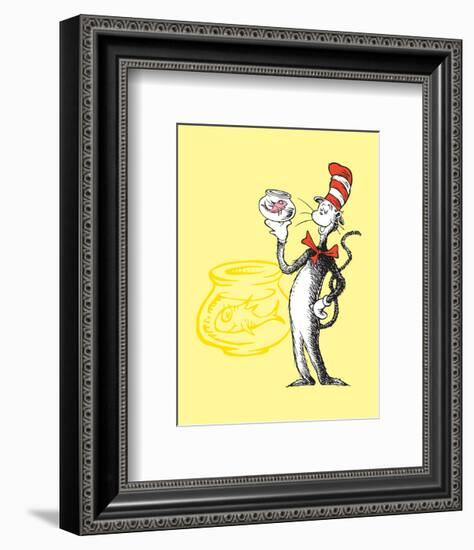 Cat in the Hat Yellow Collection I - The Cat in the Hat with Fish (yellow)-Theodor (Dr. Seuss) Geisel-Framed Art Print