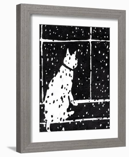 Cat in Window Durning Snow Storm, C.2019 (Ink on Paper)-Janel Bragg-Framed Giclee Print