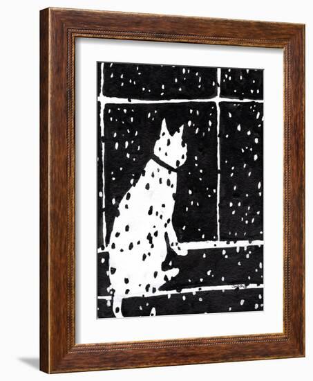 Cat in Window Durning Snow Storm, C.2019 (Ink on Paper)-Janel Bragg-Framed Giclee Print