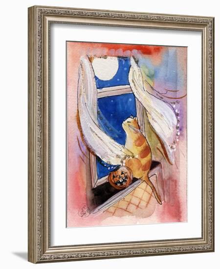 Cat in Window Halloween-sylvia pimental-Framed Art Print