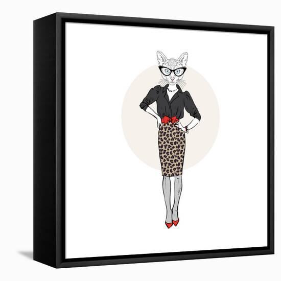 Cat Lady in Leopard Print Skirt-Olga_Angelloz-Framed Stretched Canvas