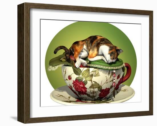 Cat N Cup Calico Sleeping-Atelier Sommerland-Framed Art Print