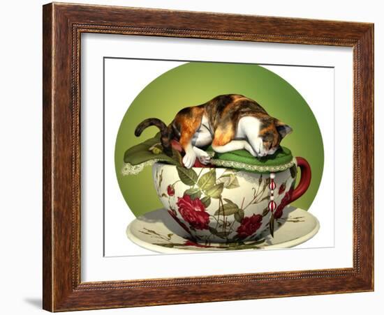 Cat N Cup Calico Sleeping-Atelier Sommerland-Framed Art Print