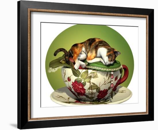 Cat N Cup Calico Sleeping-Atelier Sommerland-Framed Art Print