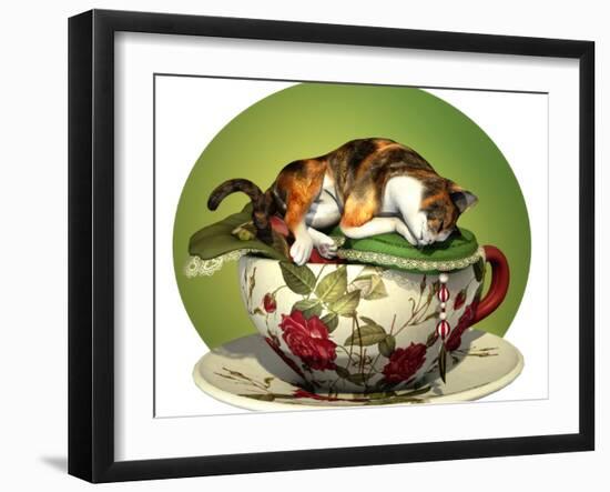 Cat N Cup Calico Sleeping-Atelier Sommerland-Framed Art Print