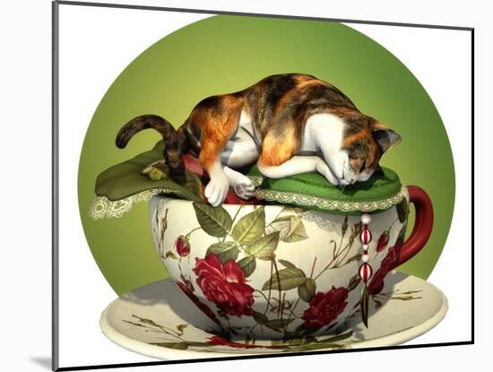 Cat N Cup Calico Sleeping-Atelier Sommerland-Mounted Art Print