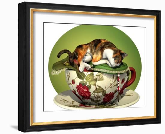 Cat N Cup Calico Sleeping-Atelier Sommerland-Framed Art Print