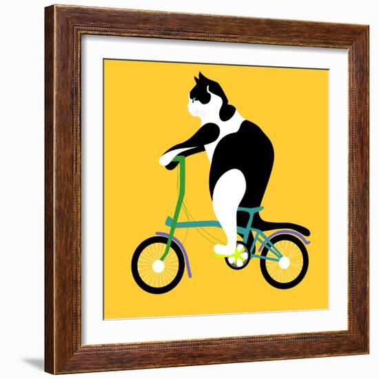 Cat On A Brompton Bike-Claire Huntley-Framed Giclee Print