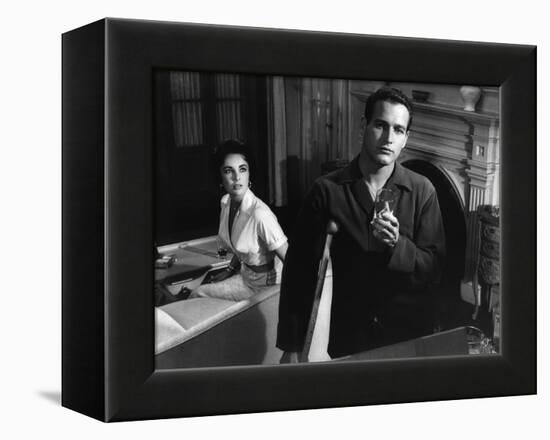 CAT ON A HOT TIN ROOF, 1958 directed by RICHARD BROOKS Elizabeth Taylor / Paul Newman (b/w photo)-null-Framed Stretched Canvas