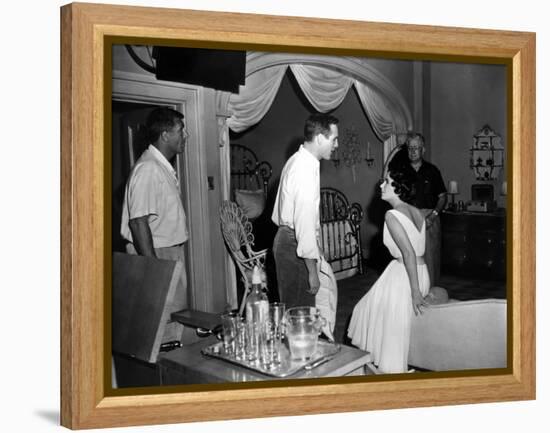 CAT ON A HOT TIN ROOF, 1958 directed by RICHARD BROOKS On the set, Richard Brooks (left) Paul Newma-null-Framed Stretched Canvas