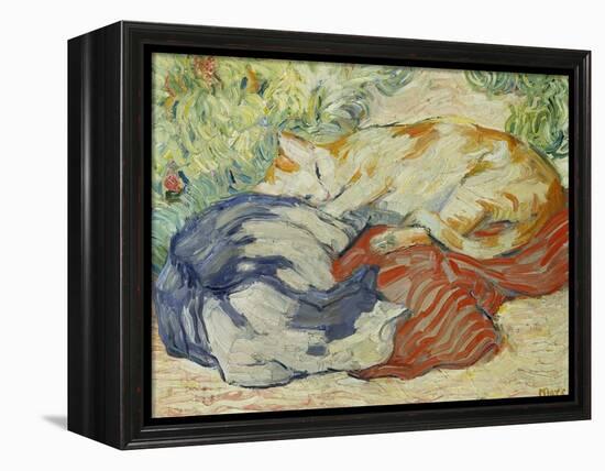 Cat on a Red Cloth, 1909/1910-Franz Marc-Framed Premier Image Canvas