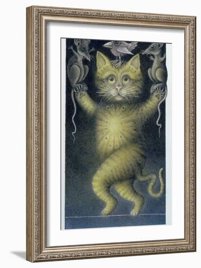 Cat on a Tightrope, Balancing with Bird and Mice-Wayne Anderson-Framed Giclee Print