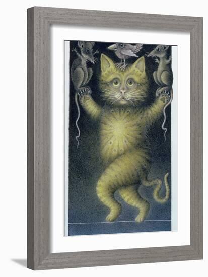 Cat on a Tightrope, Balancing with Bird and Mice-Wayne Anderson-Framed Giclee Print