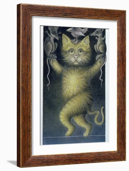 Cat on a Tightrope, Balancing with Bird and Mice-Wayne Anderson-Framed Giclee Print