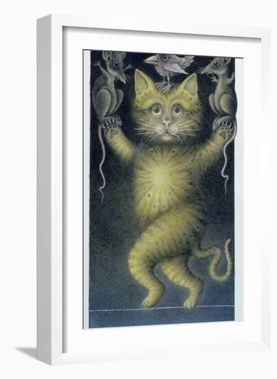 Cat on a Tightrope, Balancing with Bird and Mice-Wayne Anderson-Framed Giclee Print