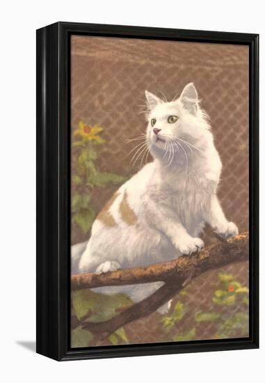 Cat on Branch-null-Framed Stretched Canvas