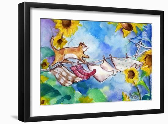 Cat on Clothesline Laundry Day-sylvia pimental-Framed Art Print